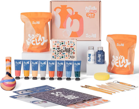 Sculpd Pottery Kit for Adults, Air Dry Clay with Tools, Earth Tones