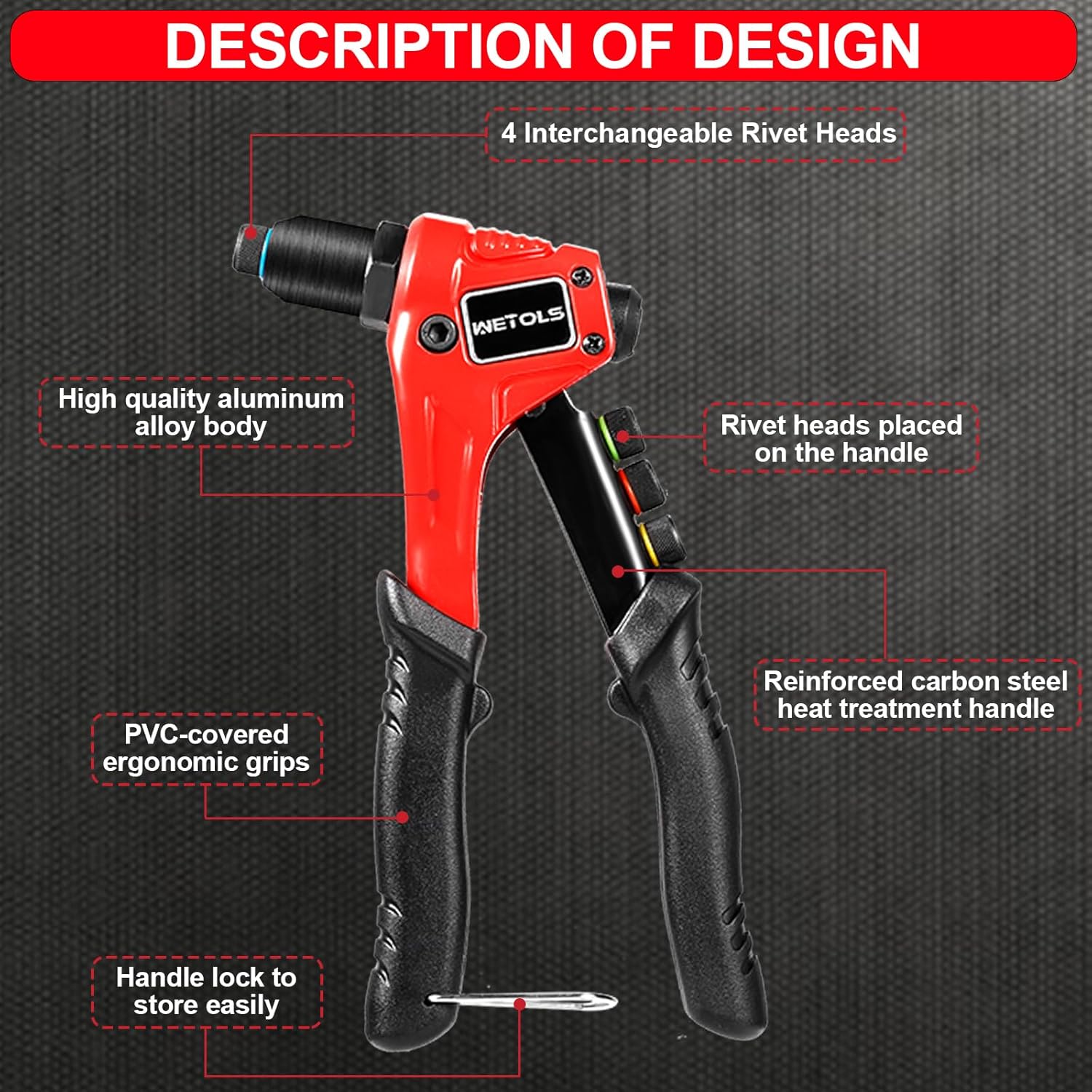 WETOLS Pop Rivet Gun Kit with 200 Blind Rivets,Upgraded Pop Rivet Tool Kit