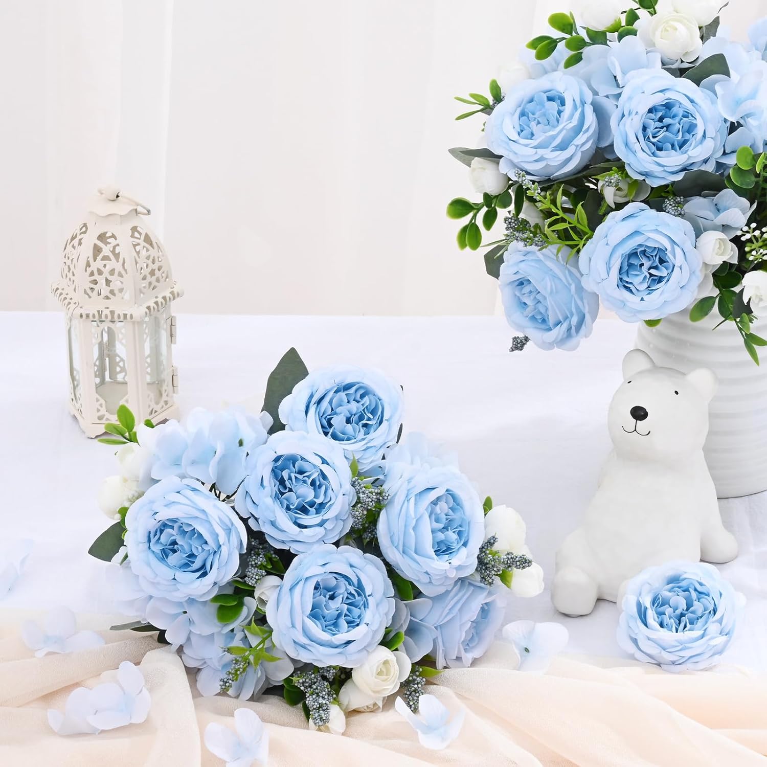 2 Packs Peonies Artificial Flowers, Blue Silk Flowers Artificial Peonies