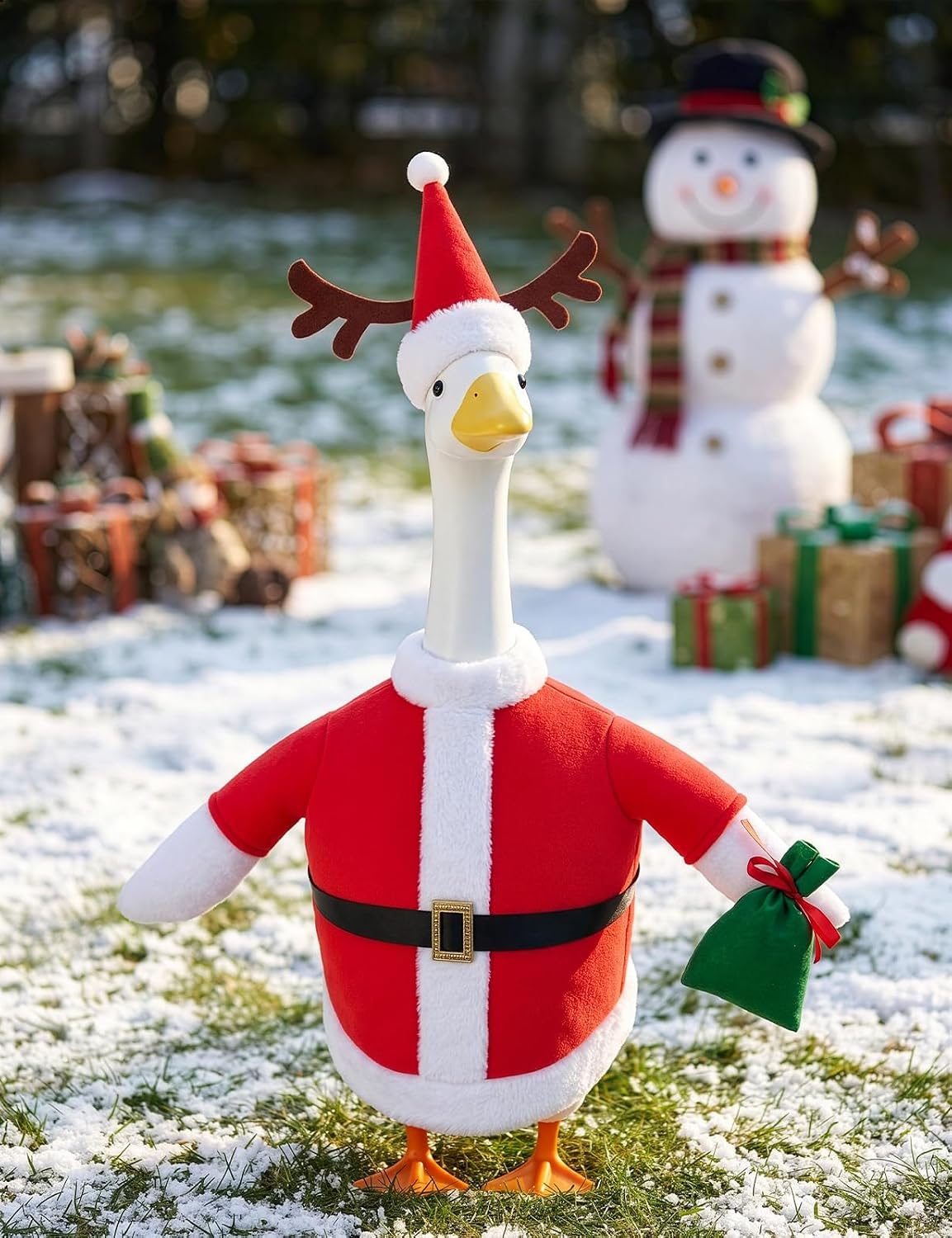 Christmas Santa Porch Goose Outfit, Holiday Porch Goose Outfits for 23 Inch Statue, Outdoor Lawn Garden Patio Winter Decor, Funny Xmas Gift for Goose Lovers
