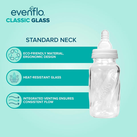 Evenflo Feeding Classic Glass Twist Bottles, 4 Ounce (Pack of 6)