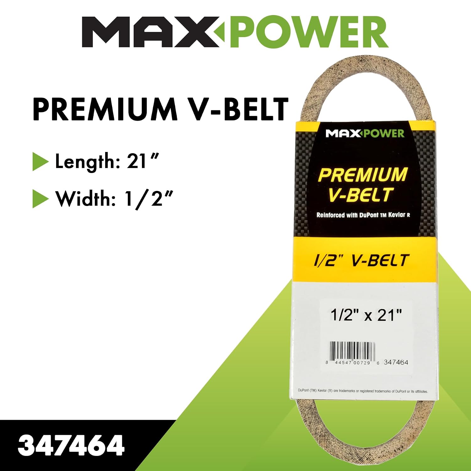 Maxpower 347464 Premium Belt Reinforced with Kevlar Fiber Cords, 1/2" x 21"
