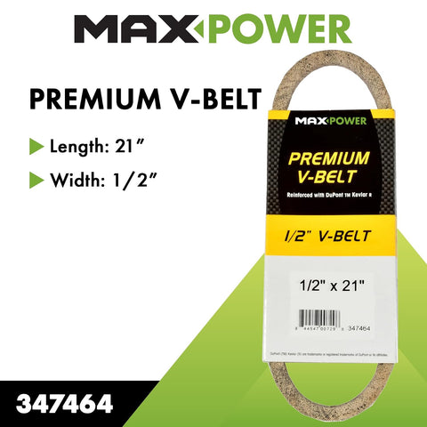 Maxpower 347464 Premium Belt Reinforced with Kevlar Fiber Cords, 1/2" x 21"