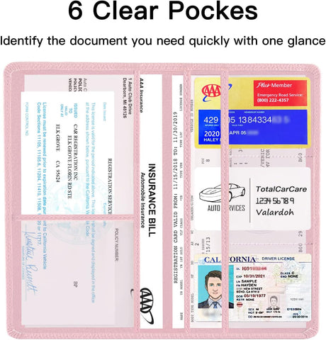 Valardoh Premium Car Registration and Insurance Card Holder, Car Document Holder for Cards, Driver License & other Essential Documents (Pink)