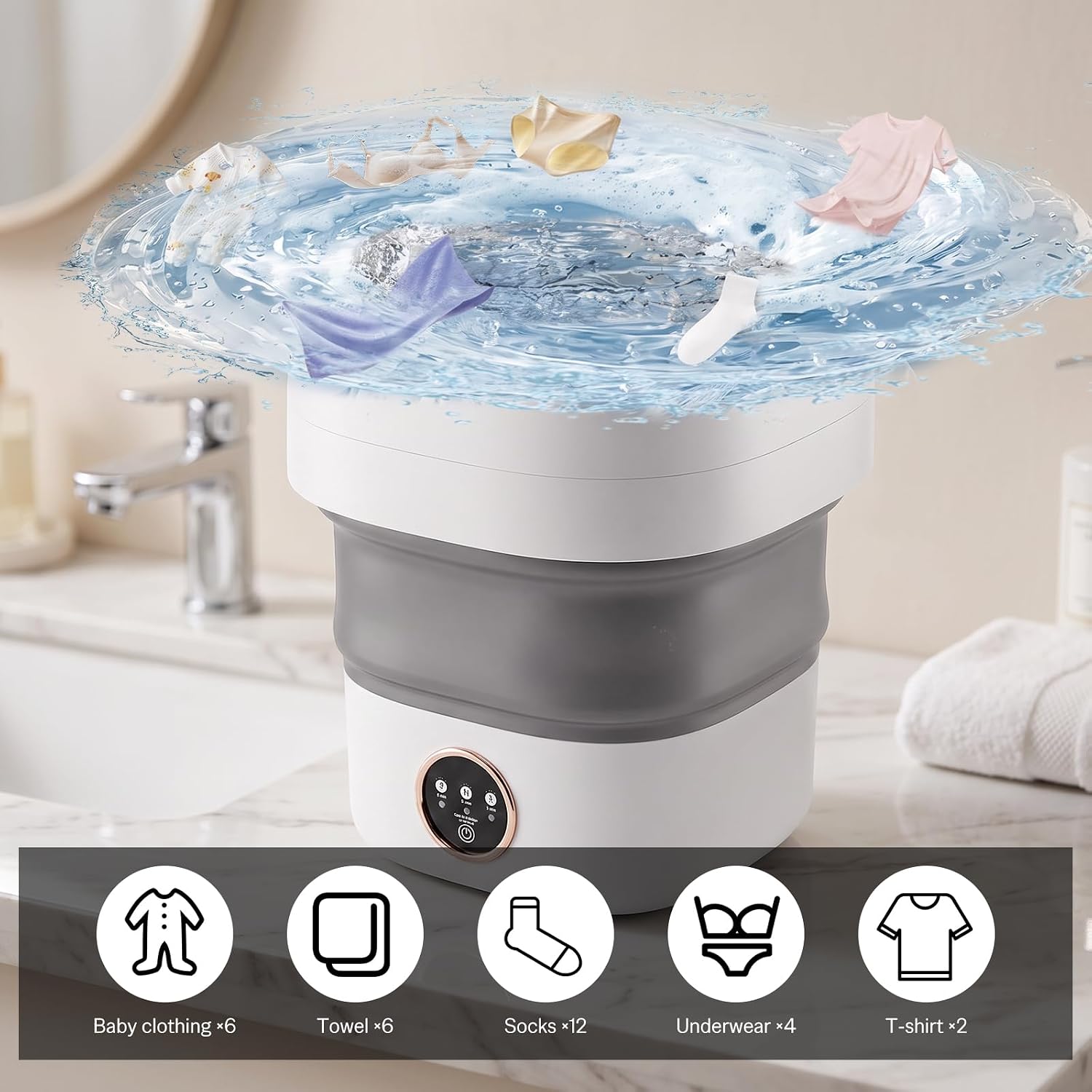 Portable Washing Machine 20L Mini Foldable Washer with Spin Baket, 3 Cleaning Modes Space-Saving Laundry Machine for Travel, Dorms, Camping and Apartments-Ideal for Baby Clothes, Underwear, Socks