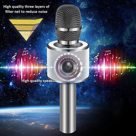 BONAOK Wireless Bluetooth Karaoke Microphone,3-in-1 Portable Handheld Karaoke Mic Speaker Machine Home Party Birthday for All Smartphones Q37 (Space Gray)