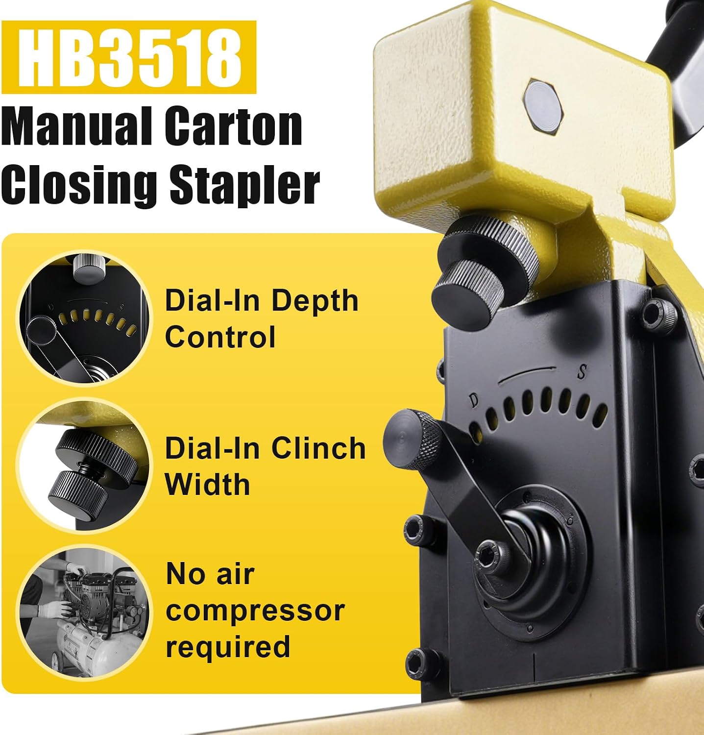 HB3518 Manual Carton Closing Stapler 16 Gauge 1-3/8" Crown