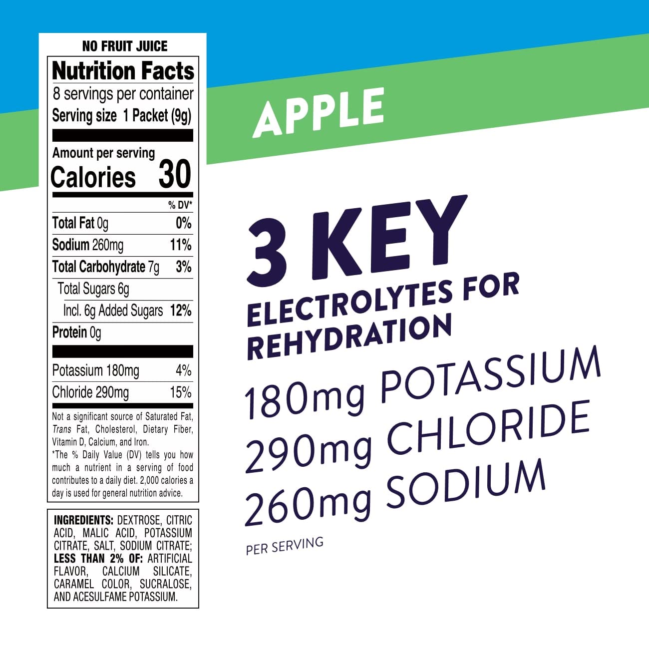 Pedialyte Fast Hydration Electrolyte Powder Packets, Apple, Hydration Drink, 8 Single-Serving Powder Packets