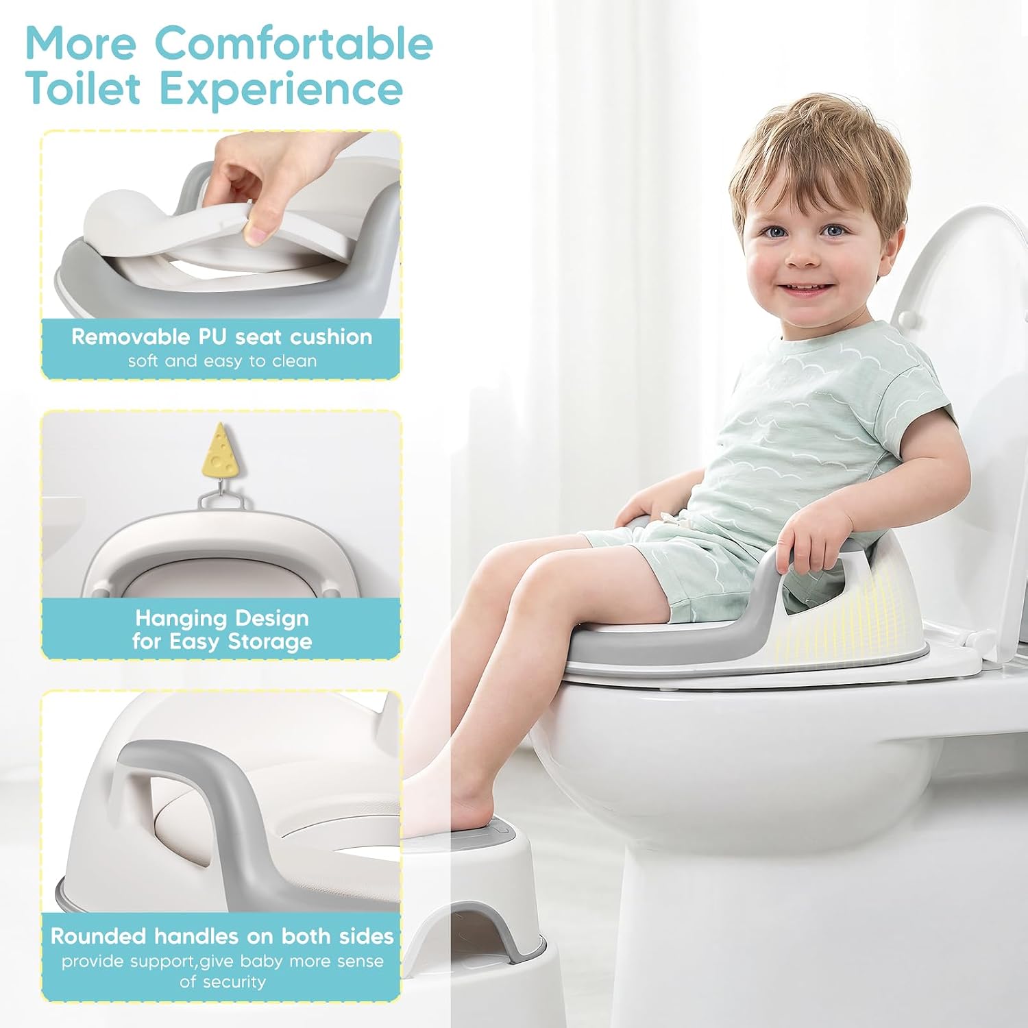 Maliton Potty Training Toilet Seat & Step Stool, 2-in-1 Anti-Slip Grey