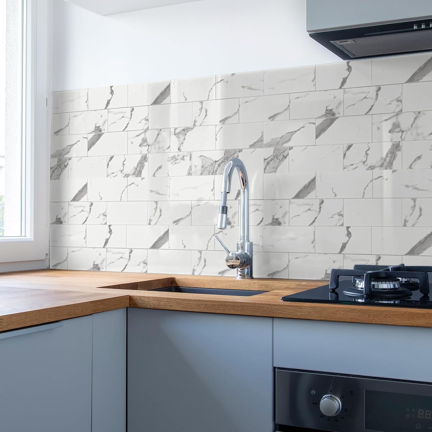 Art3d 102-Pack Peel and Stick Backsplash on Subway Tile, Gray Marble