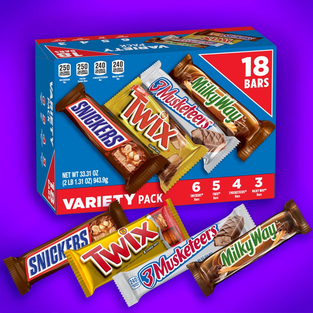 SNICKERS, TWIX, MILKY WAY & 3 MUSKETEERS Individually Wrapped Variety Packet Full Size Milk Chocolate Candy Bars Bulk Assortment, 33.31 oz, 18 Bars (Pack of 2)
