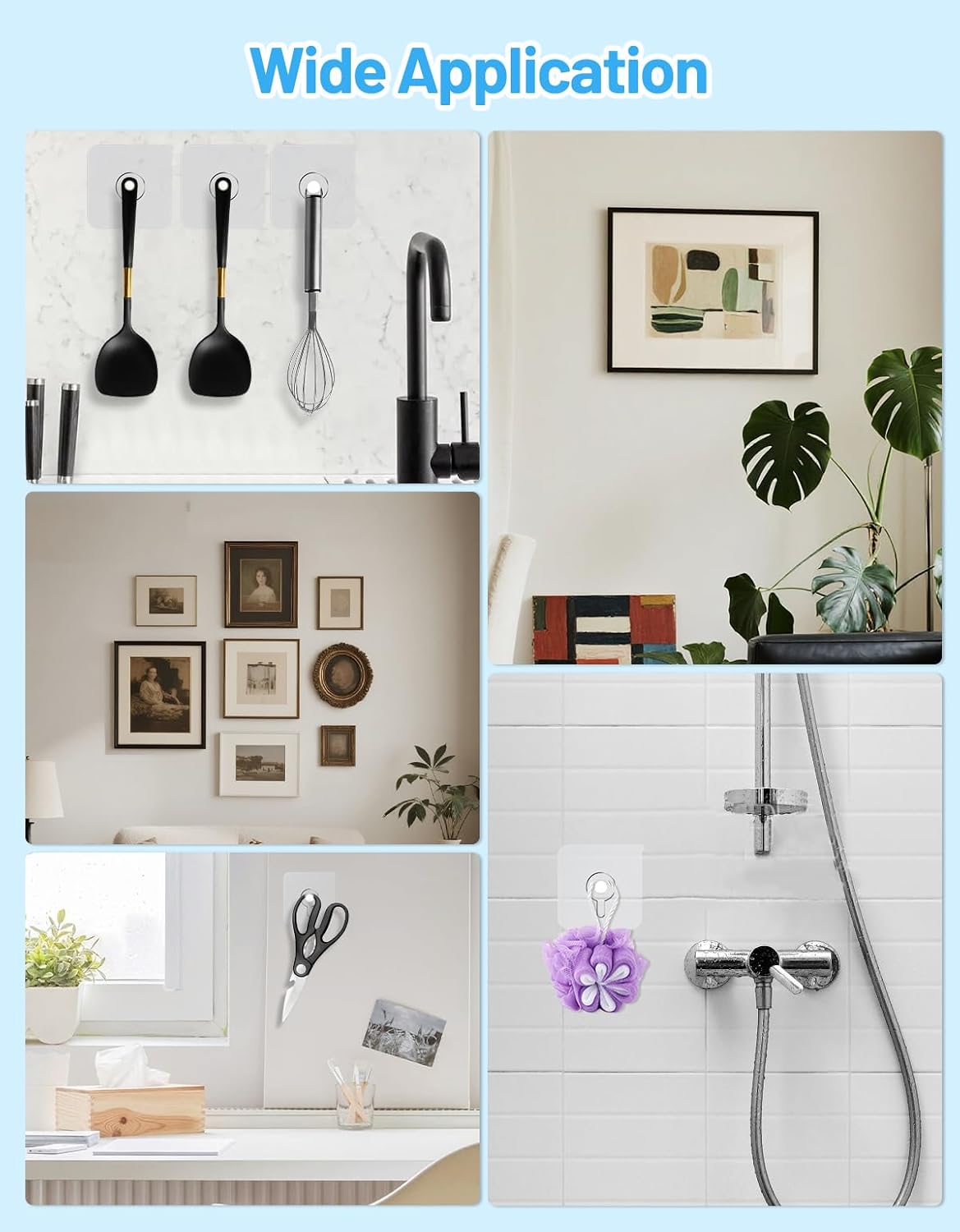 16 Pcs Picture Hangers Without Nails, 20 lb Adhesive Wall Hooks
