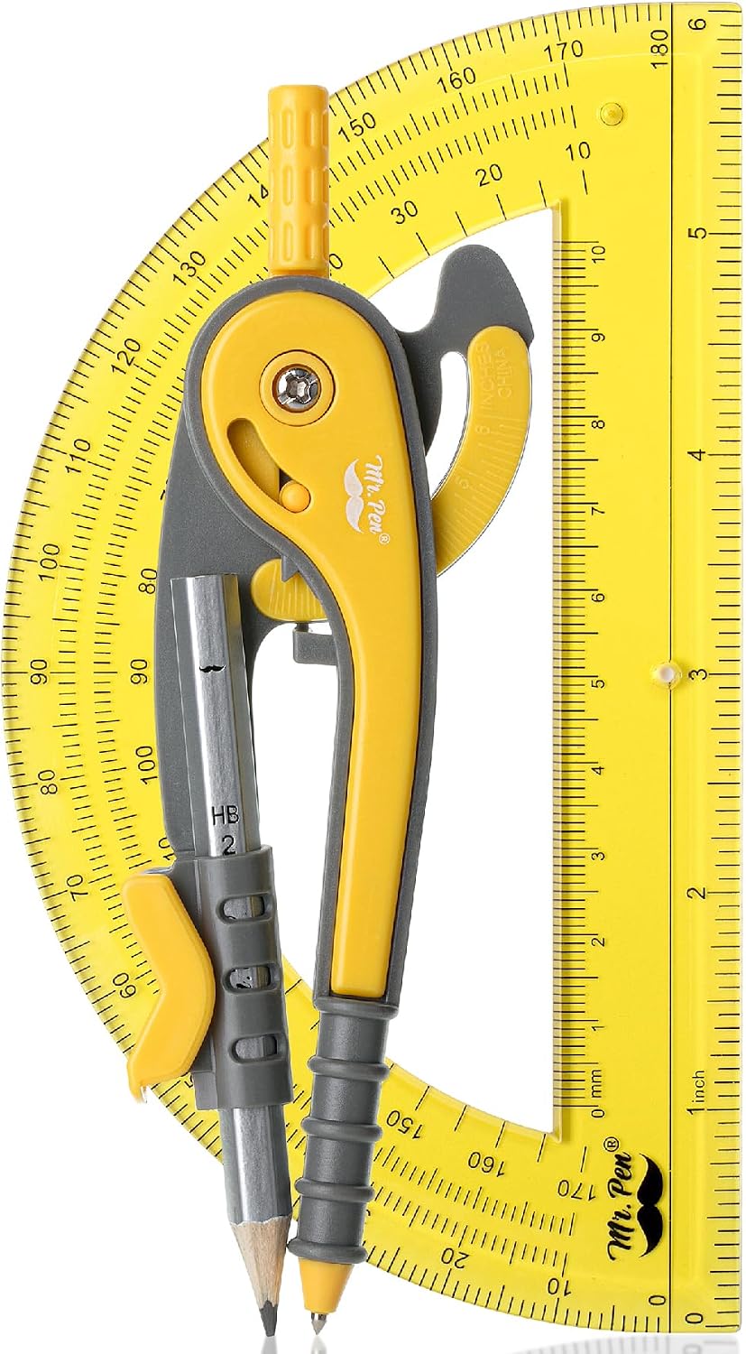 Mr. Pen- Geometry Compass and Protractor Set, 6 Inch Compass