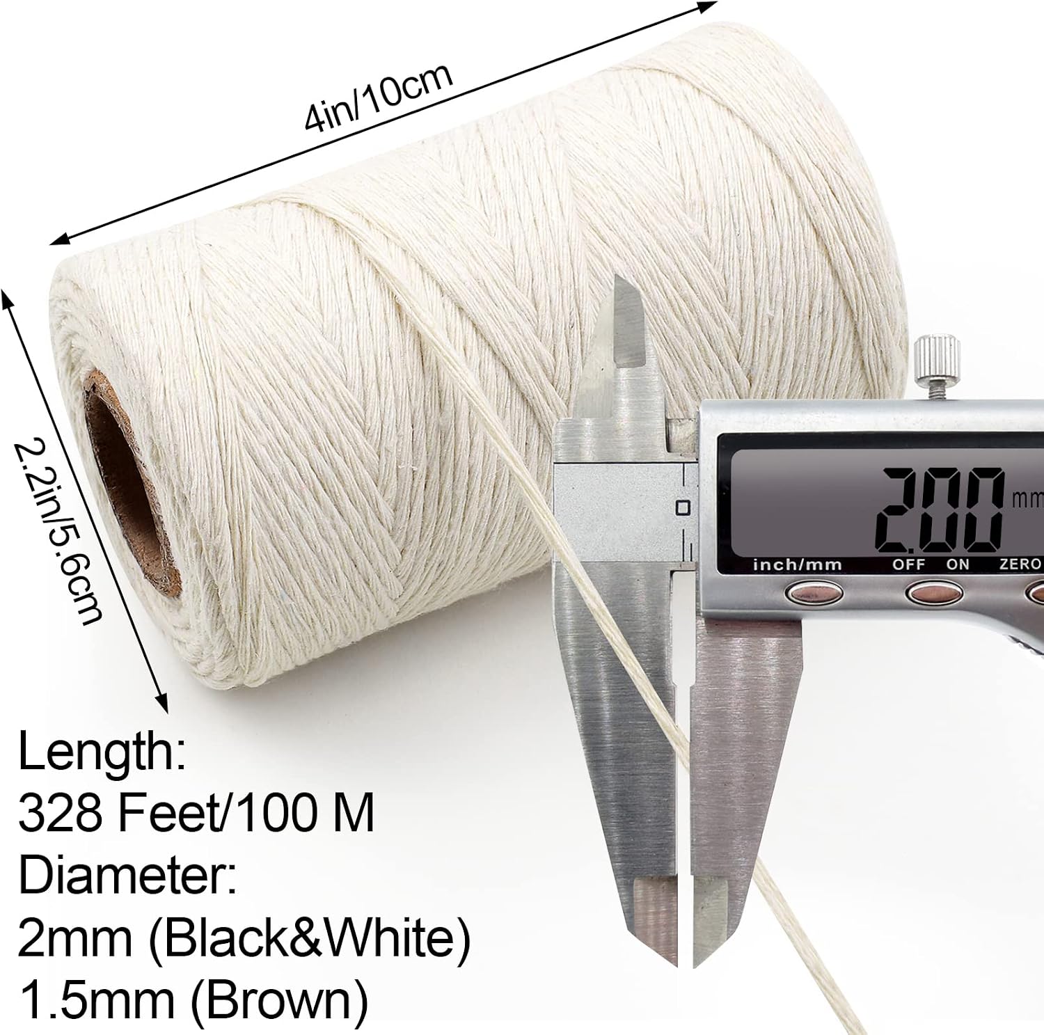 984 Ft Twine String, Natural Jute Twine, 2mm White Cotton Rope, 10ply Black Cotton for Crafts, Art, Gardening Plants, Gift Wrapping, Decoration, Packing String Bulk(3 Rolls)