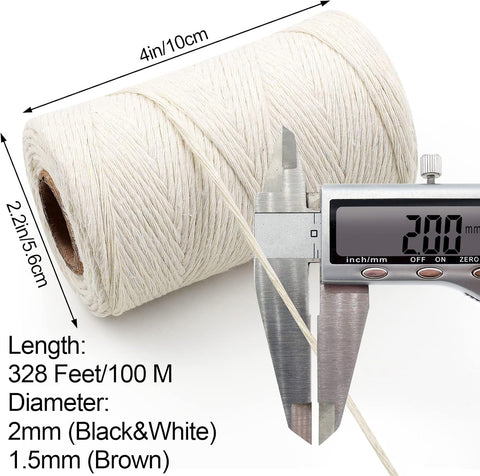 984 Ft Twine String, Natural Jute Twine, 2mm White Cotton Rope, 10ply Black Cotton for Crafts, Art, Gardening Plants, Gift Wrapping, Decoration, Packing String Bulk(3 Rolls)