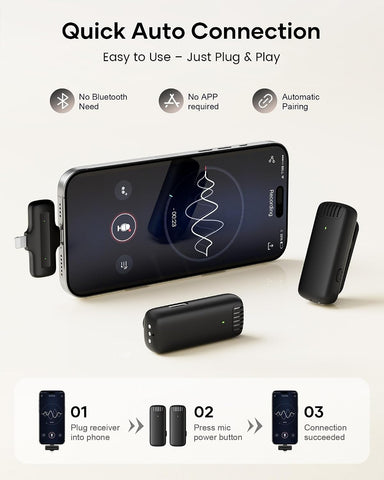 Wireless Lavalier Microphone for iPhone iPad Android with Charging Case,Lapel Mic with Noise Reduction,36H Battery Life, 135ft Range, Mini Microphone for Video Recording,YouTube,Vlog,Live Streaming