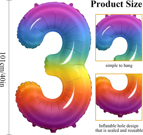 Number 13 Balloons for 13th Birthday Party Decorations, 0-100 Large No.13 Balloons for Girls Boys and Daughter Son, 40 Inch Rainbow Foil Helium Balloon for 13 Year Old Anniversary Decorations