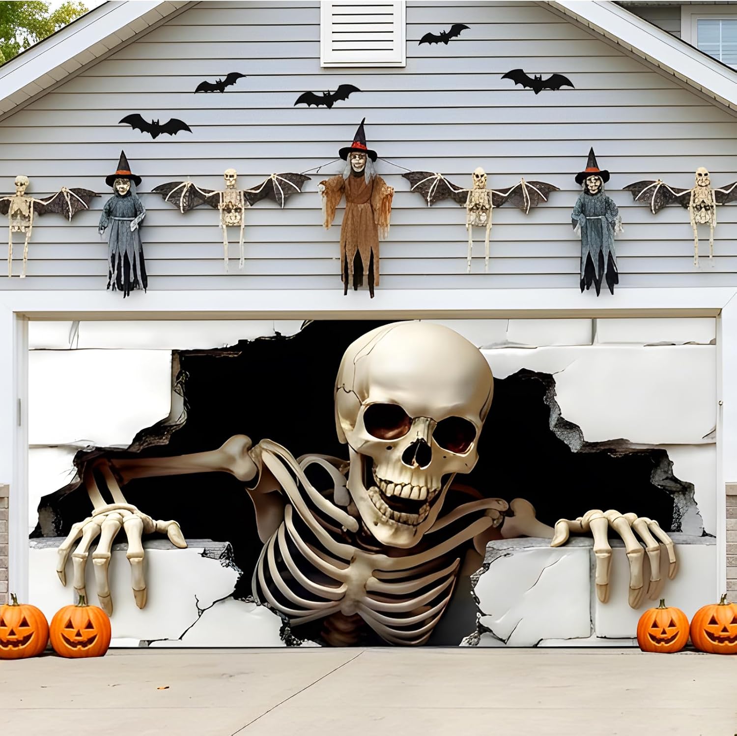 7 x 16 ft Halloween Garage Door Cover Halloween Decorations Outdoor Hanging Banner Garage Buddy Backdrop for Home Wall Decor Holiday Spooky Party Photo Backgrounds Window Decoration