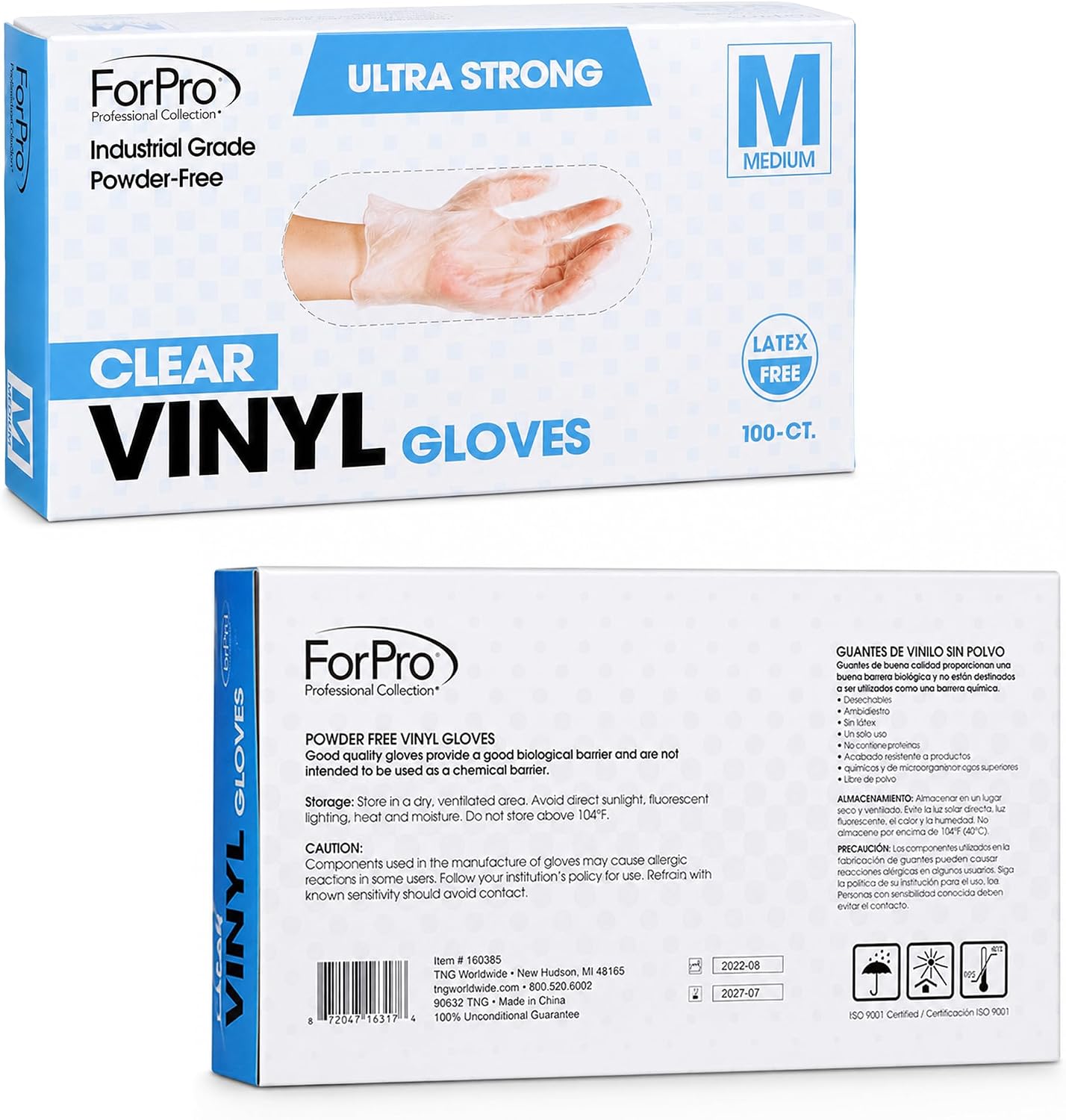 ForPro Disposable Vinyl Gloves, Industrial Grade, Powder & Latex Free, Non-Sterile, Food Safe, 2.75 Mil Palm, 3.9 Mil Fingers