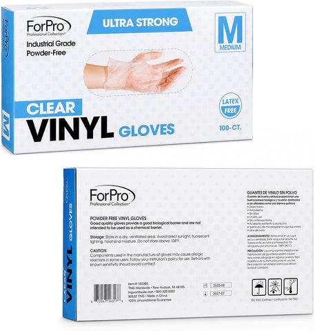 ForPro Disposable Vinyl Gloves, Industrial Grade, Powder & Latex Free, Non-Sterile, Food Safe, 2.75 Mil Palm, 3.9 Mil Fingers