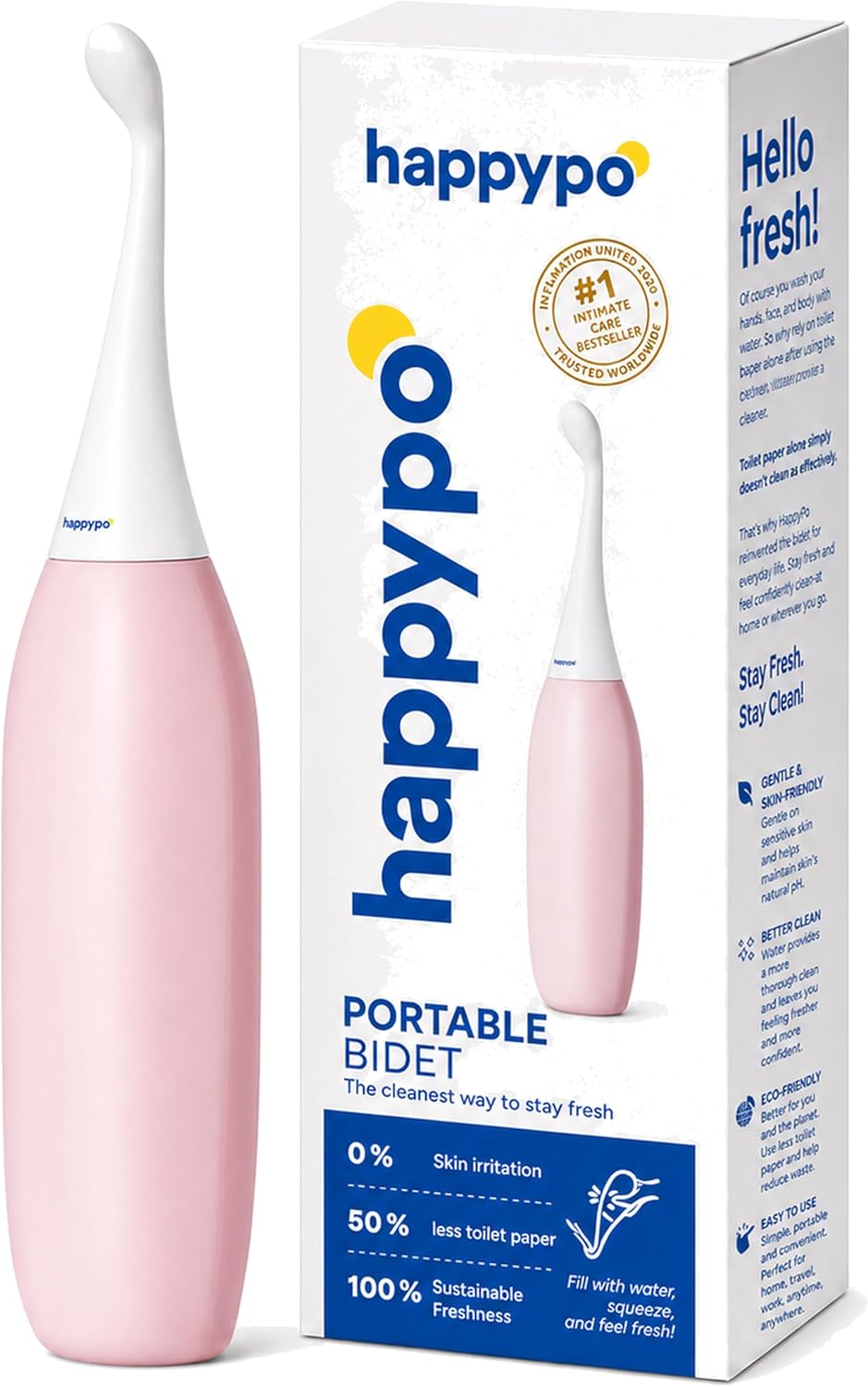 HappyPo The Original Butt Shower - Portable Bidet - The Easy-Bidet 2.0 Replaces Wet Wipes and Shower Toilet - Portable Bum Spray for Travel - Dark Blue