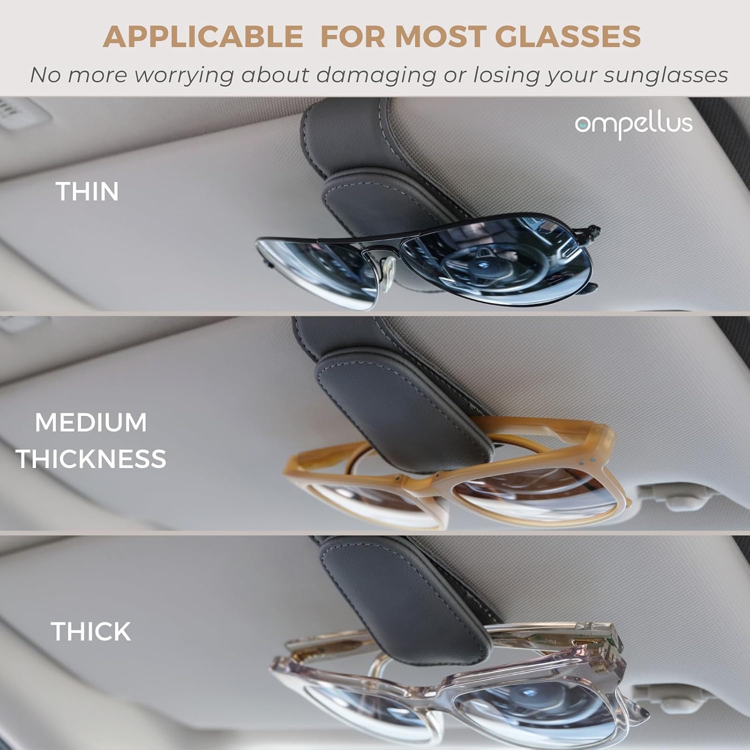 Magnetic Leather Car Sunglass Holder, Visor Sunglasses Holder Clip, 2 Pack