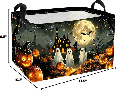 Essme Rectangular Halloween Basket,Kids Storage Bins Organizer with Handles for Ghost Room Decor, Gift Basket,Shelf Basket.(Dream Halloween)