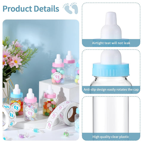 Tondiamo 48 Pcs Blue Pink Baby Shower Mini Bottle Favors 1. 5 x 3. 5 Inch Baby Shower Candy Jar Mini Milk Bottle Party Favor Fillable Gift Boxes for Birthday Party Decorations
