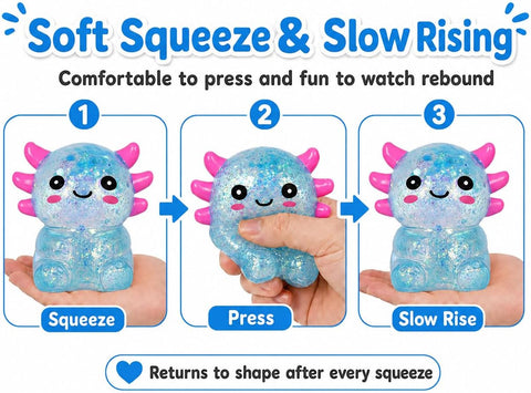 Axolotl Squishy Stress Ball, Soft TPR Slow Rising Squeeze Toy, Cute Axolotl Fidget Toy for Stress Relief, Anxiety Calming Sensory Toy for Kids Adults(Blue Seated Axolotl)