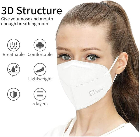 LEMENT 50PCS KN95 Face Mask, Cup Dust Masks with Elastic Ear Loops(White)