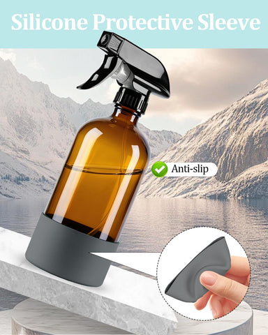 2 Pack 360° Glass Spray Bottles for Cleaning, Hair and Plants Black&Grey