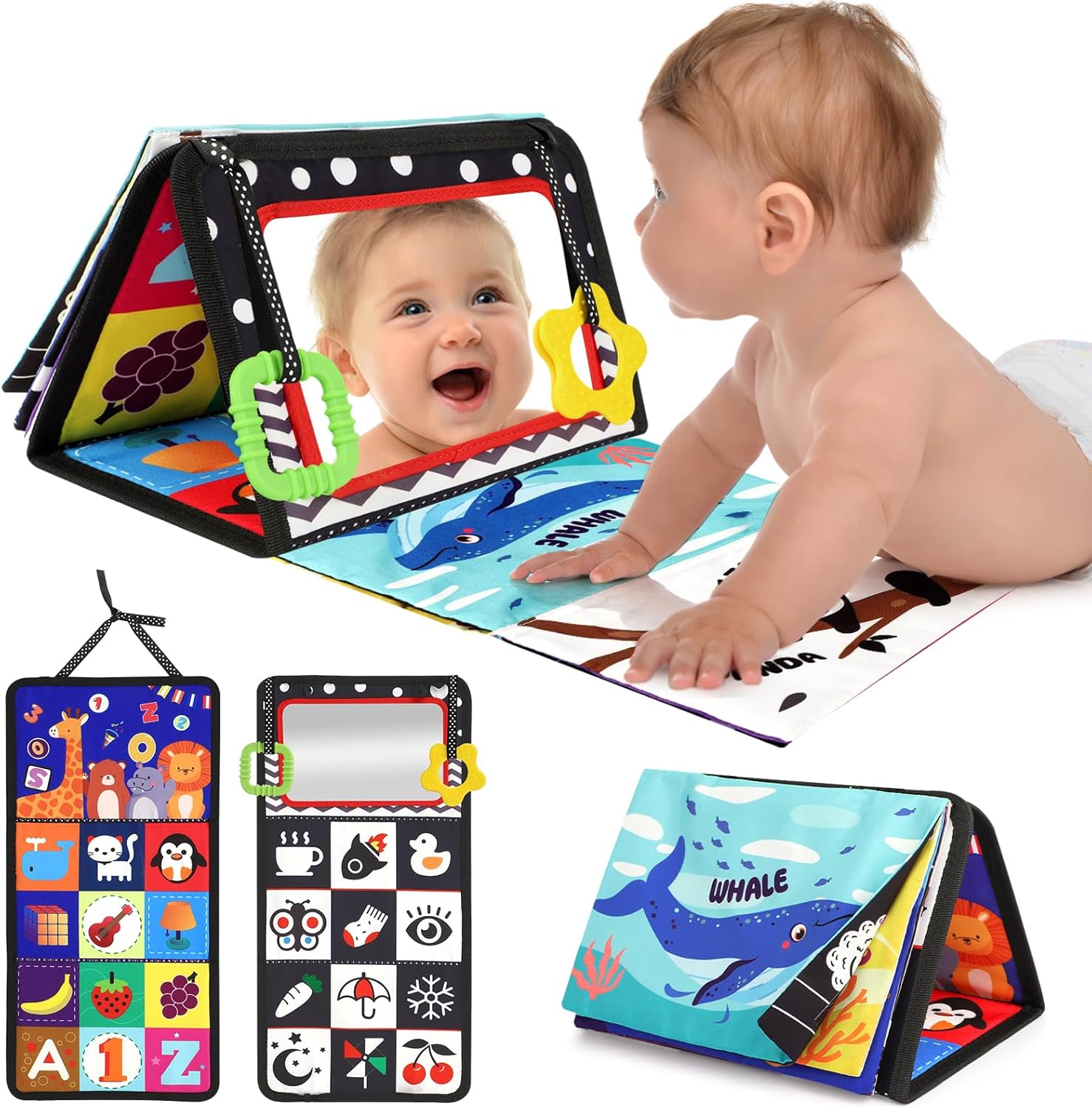 URMYWO Tummy Time Mirror Toys, High Contrast Baby Toys for Newborn