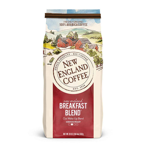 New England Coffee Breakfast Blend Medium Roast Ground Coffee, 20oz Bag (Pack of 4)