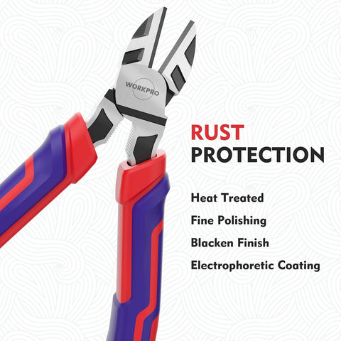 WORKPRO 6” Wire Cutters Heavy Duty CRV Steel, Diagonal Pliers for Cutting Wires Craft, Comfort Grip Handle