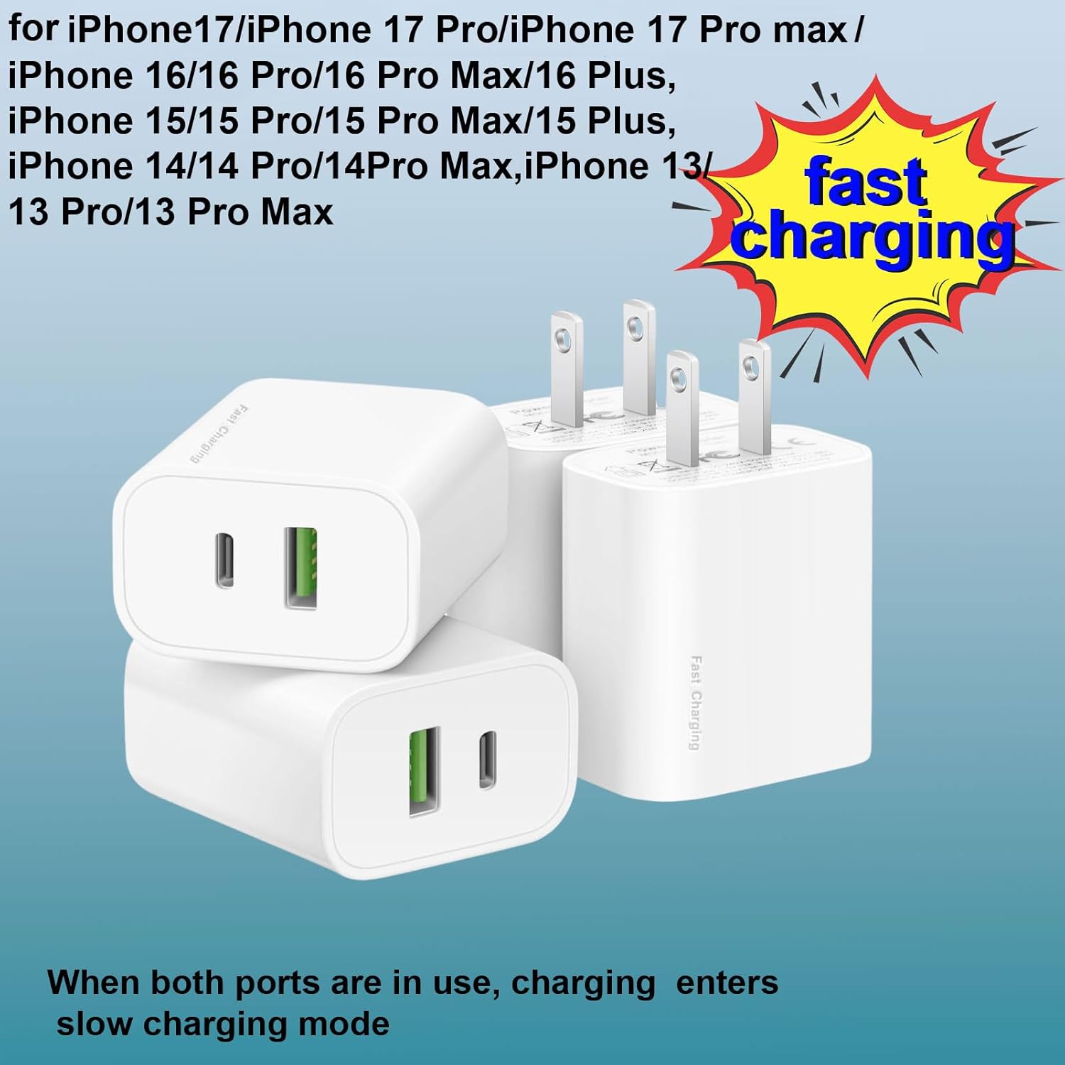 4 Pack USB C Charger Block,20W USB-C & USB-A Port Charger,for i Phone 17/16