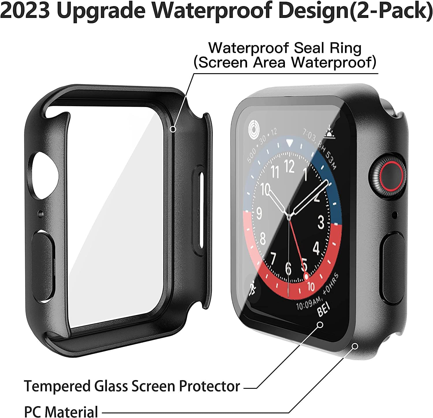 Misxi 2-Pack Waterproof Case for 44mm Apple Watch SE3/SE2/SE/Series 6/5/4