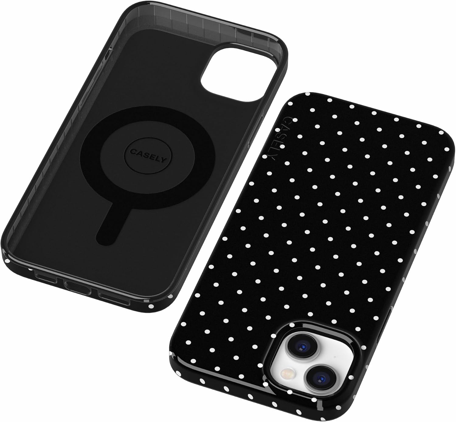 Casely iPhone 14 Plus Case | On the Dot | Black Polka Dot | Compatible with MagSafe | Classic Ultra Slim Design