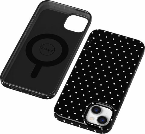 Casely iPhone 14 Plus Case | On the Dot | Black Polka Dot | Compatible with MagSafe | Classic Ultra Slim Design