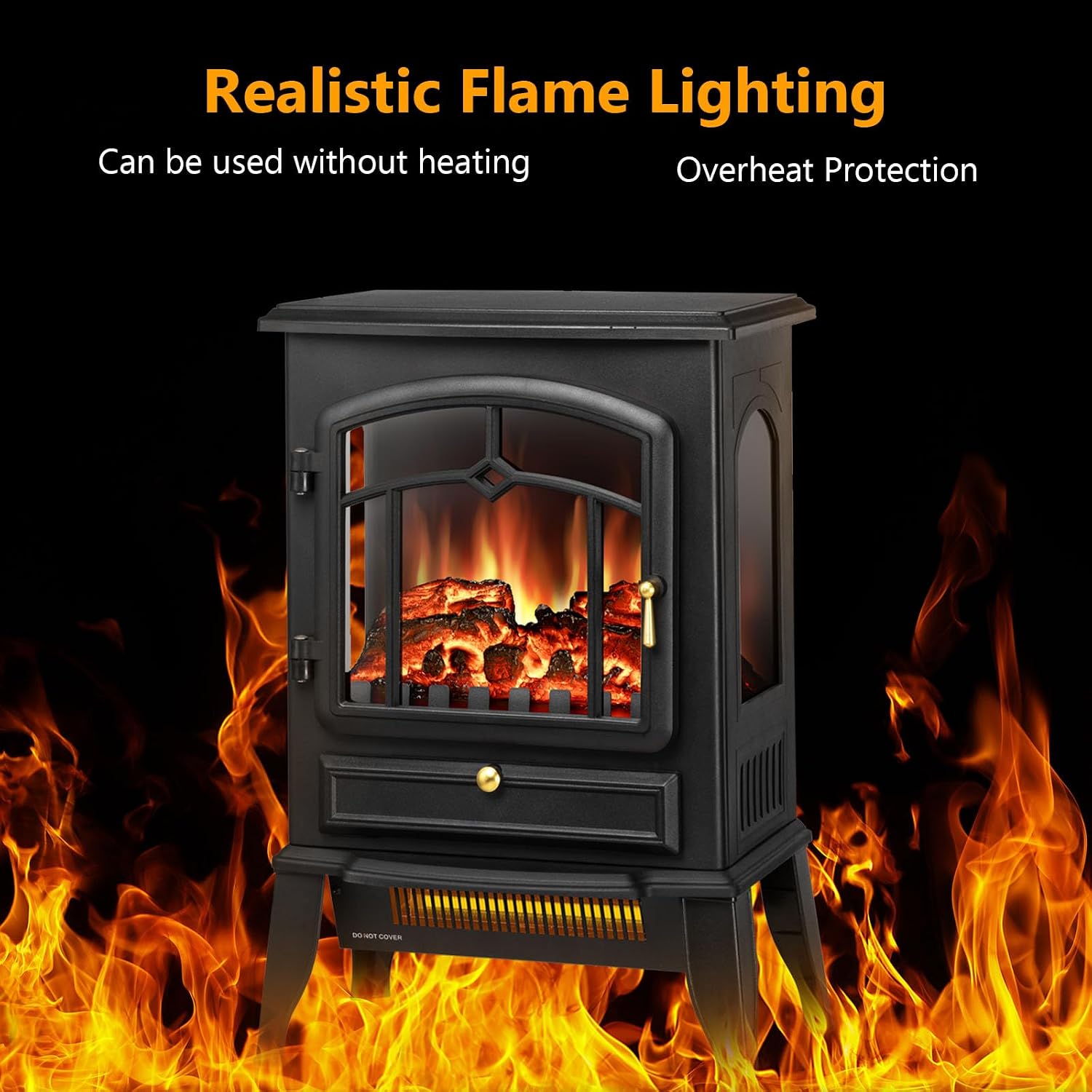 Xbeauty 22" Indoor Electric Fireplace Stove, Freestanding Fireplace Heater with Adjustable 3D Flame Brightness, Thermostat Control & Overheat Protection, 1000W/1500W