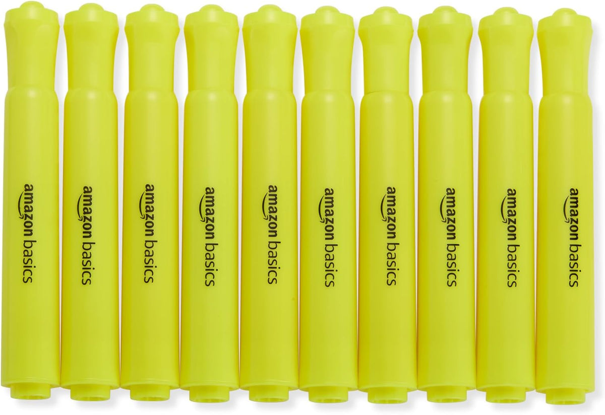 Amazon Basics Tank Style Highlighters, Chisel Tip, Bible Highlighter, Office and School Supplies, 12 Pack, Yellow