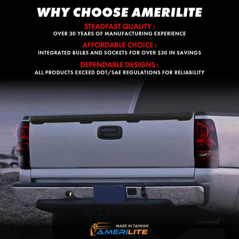 AmeriLite Dark Red Smoke Tint Replacement Tail Lights For 2003-2006 Chevy Silverado Truck - w/Bulb and Harness Brake Lamp Pair