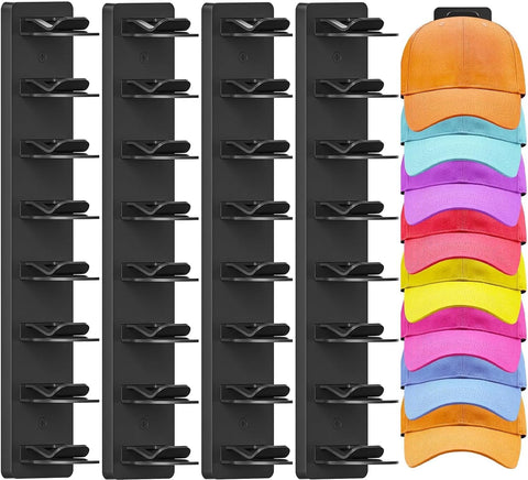 4 Pack Hat Organizer for Baseball Caps, Wall-Mount Hat Rack for Closet Door