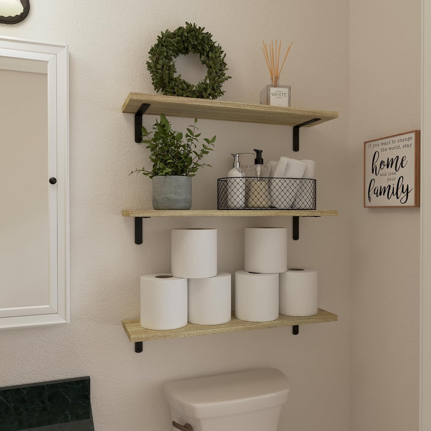 WOPITUES 24'' Long Floating Shelves for Wall Decor & Storage, Rustic Brown