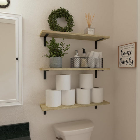 WOPITUES 24'' Long Floating Shelves for Wall Decor & Storage, Rustic Brown