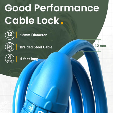 Titanker Bike Lock, Bicycle Lock 4 Feet Cable Lock 1/2 Inch Resettable Bike Lock Combination with Mounting Bracket, Bike Accessories for Bicycle, Electric Scooter, Motorcycle