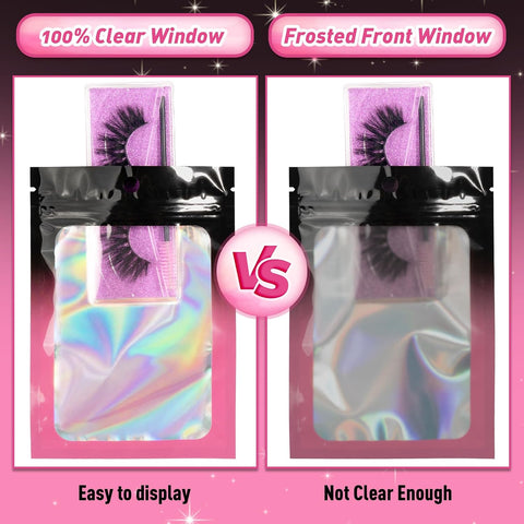 Funfery 100 Pc Black&Pink Color Mylar Holographic Bag Foil Zipper Clear Bag