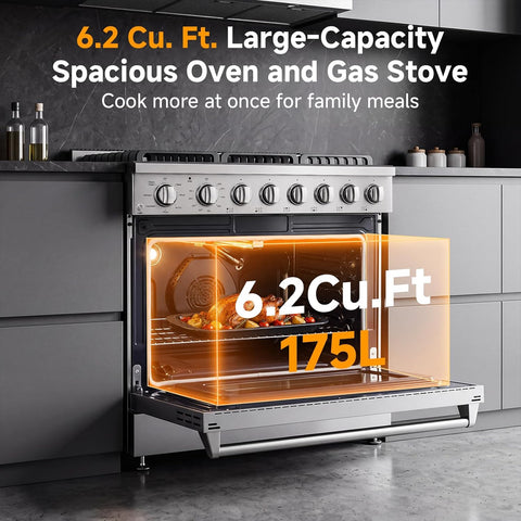AAOBOSI 36 Inch Gas Range, 6.2 Cu. Ft. 8.5k BTU Knob Convection Oven