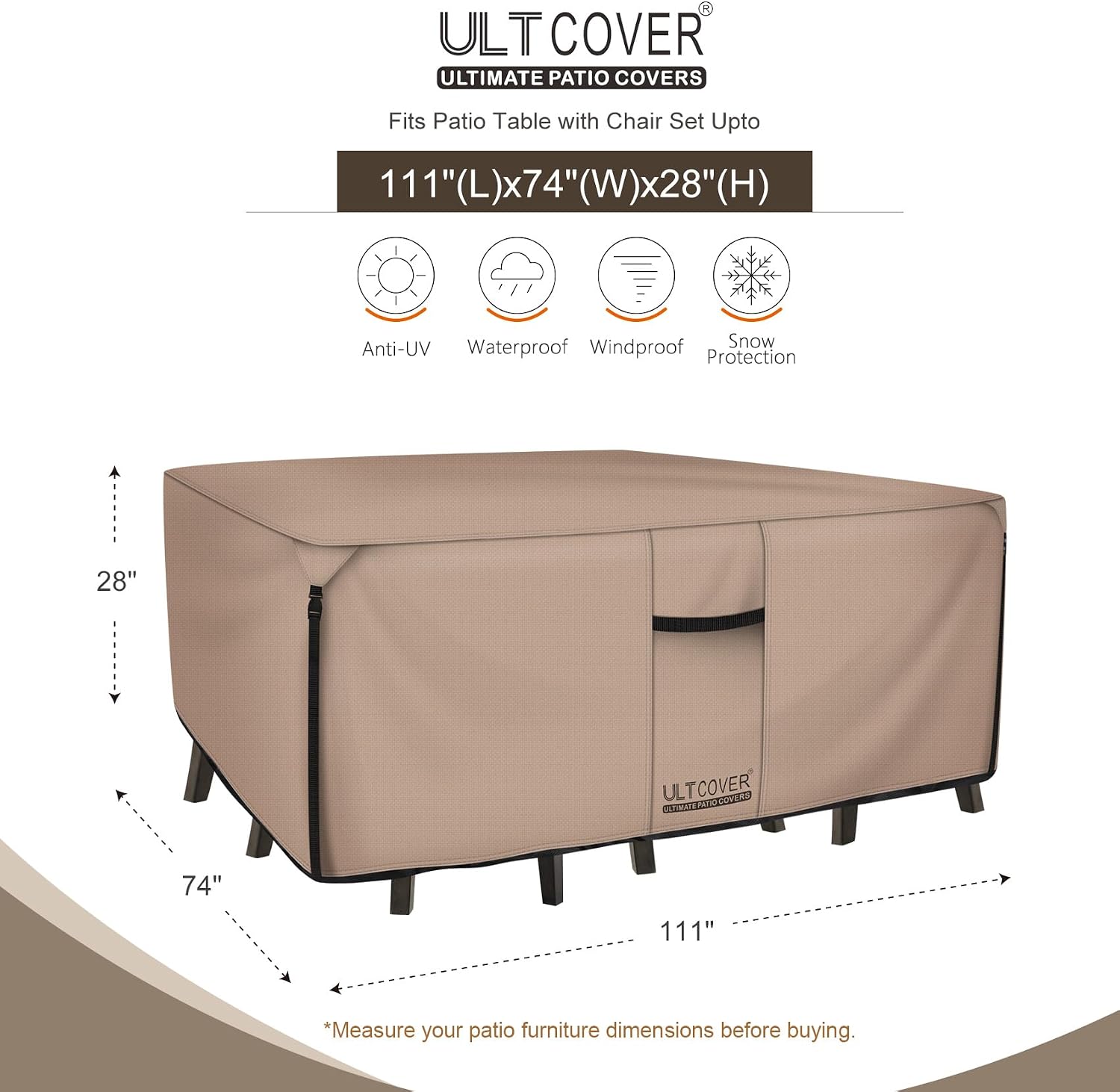 ULTCOVER Waterproof Patio Furniture Cover 111L x 74W in