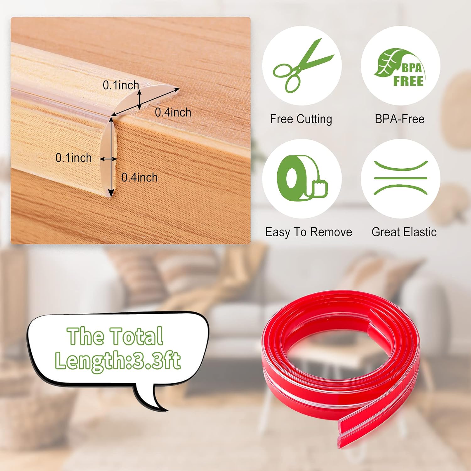 BabySafe Edge Protector Strip: Table Corner Guards for Baby Furniture & Fireplace, 3.3ft(1m)