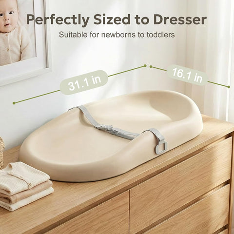 Mallify Baby Changing Pad with Waterproof and Non-Toxic Surface, Changing Table Pad with Adjustable Safety Belt, Easy-Clean & Portable Changing Pad for Dresser(Beige)